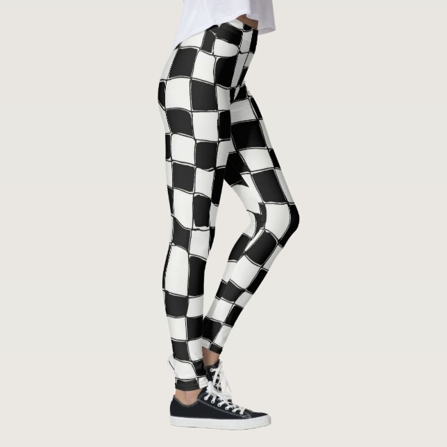 "Classic Contrast: Black & White Square Design" Leggings (Right)