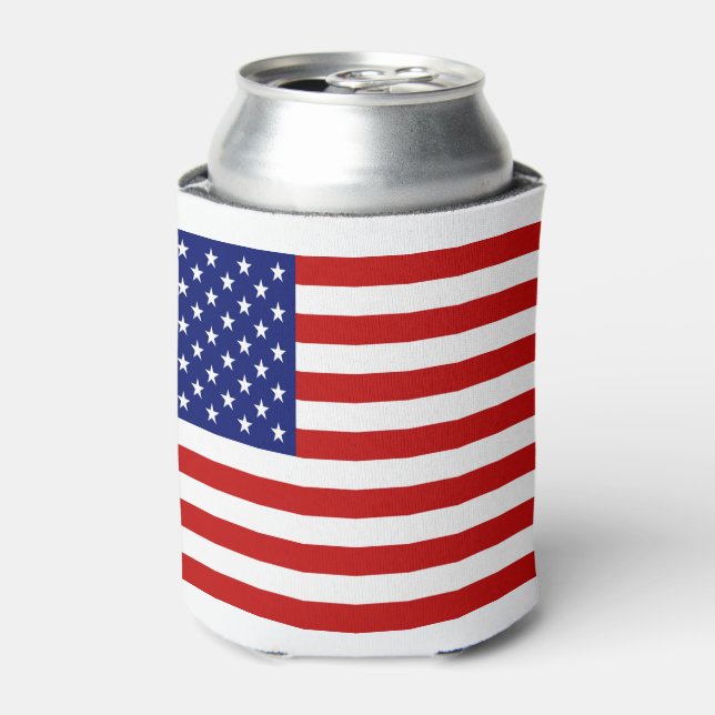 Classic Cool American And Texas Flags Patriotic Can Cooler (Can Front)