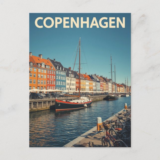 Classic Copenhagen Nyhavn Harbor Postcard (Front)