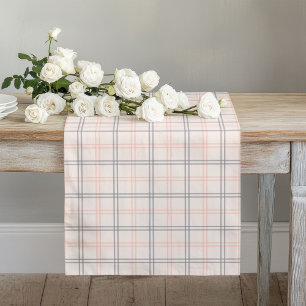 Classic Coral and Grey Check Table Accent Piece Long Table Runner