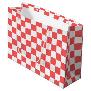 Classic coral red checkerboard large gift bag