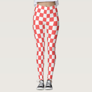 Classic coral red checkerboard leggings