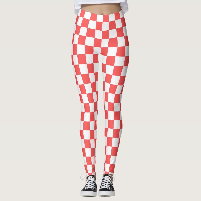 Classic coral red checkerboard leggings (Front)