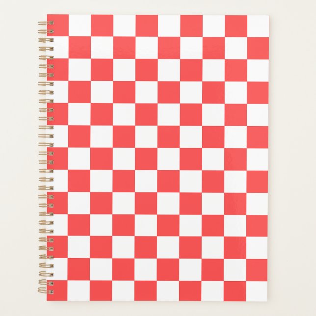 Classic coral red checkerboard planner (Front)