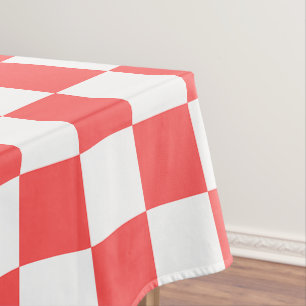 Classic coral red checkerboard tablecloth
