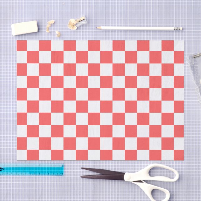 Classic coral red checkerboard tissue paper (Craft)