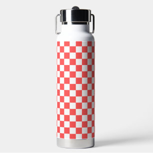 Classic coral red checkerboard water bottle