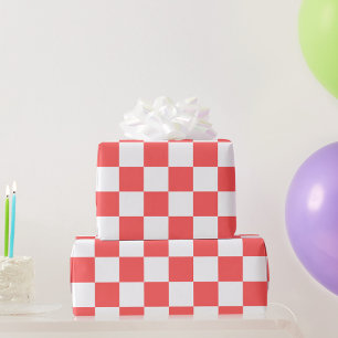 Classic coral red checkerboard wrapping paper