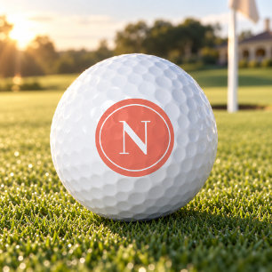Classic Coral Round Monogram Initial Golf Balls