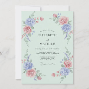Classic Cornflower Celadon Peony Wedding Invitation