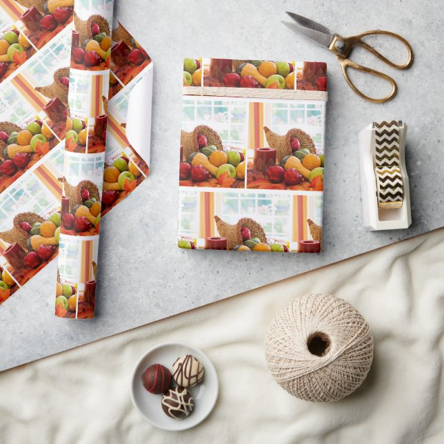 Classic Cornucopia Harvest Table Pattern Wrapping Paper (Crafts)