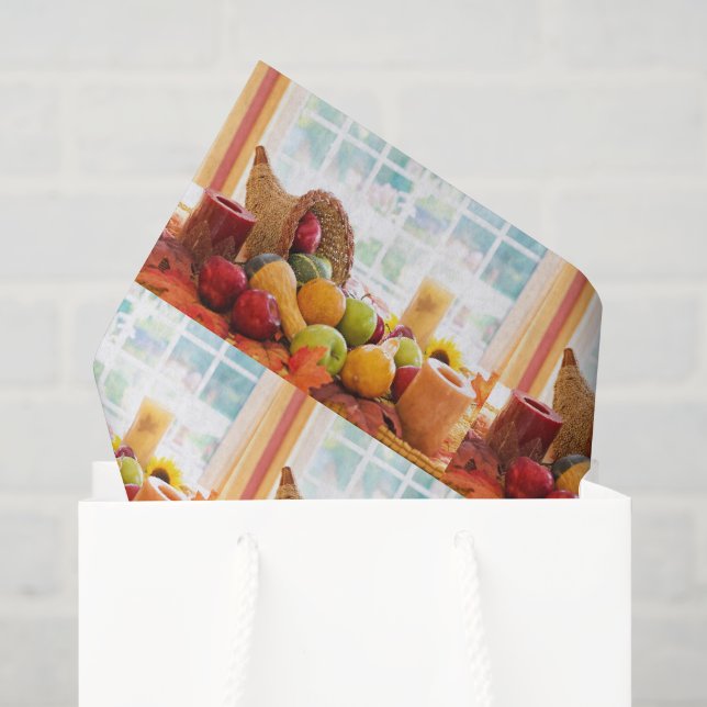 Classic Cornucopia Harvest Table Photo Pattern Tissue Paper (Gift Bag)