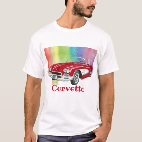 Classic Corvette Convertible Watercolor Art T_Shirt