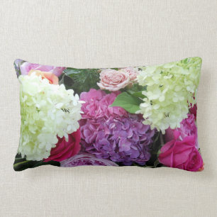Classic Cottage Garden Flower Rose Hydrangea Peony Lumbar Pillow