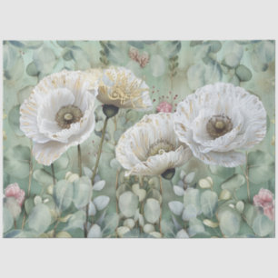 Classic Country Chic White Poppies & Eucalyptus Tissue Paper