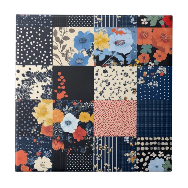 Classic Country Patchwork Quilt - Bold Botanicals Ceramic Tile (Front)