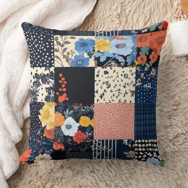 Classic Country Patchwork Quilt - Bold Botanicals Throw Pillow (Blanket)
