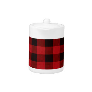 Classic country red black buffalo plaid pattern teapot