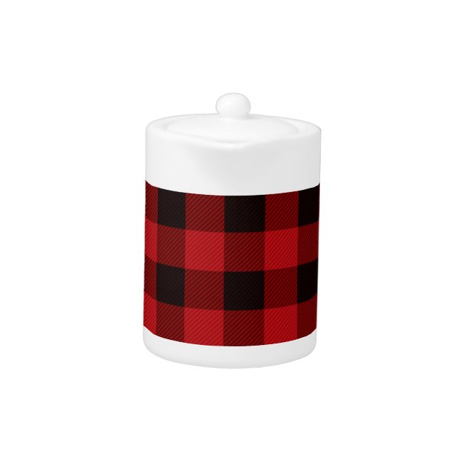 Classic country red black buffalo plaid pattern teapot (Front)