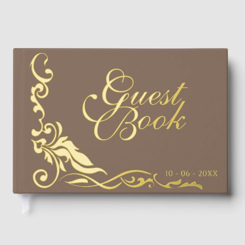 Classic Couple Initials Floral Filigrain Gold Foil Foil Guest Book