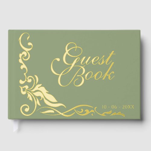 Classic Couple Initials Floral Filigrain Gold Foil Foil Guest Book