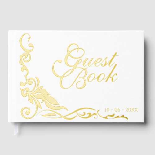 Classic Couple Initials Floral Filigrain Gold Foil Foil Guest Book