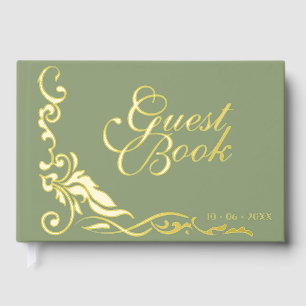Classic Couple Initials Floral Filigrain Gold Foil Guest Book