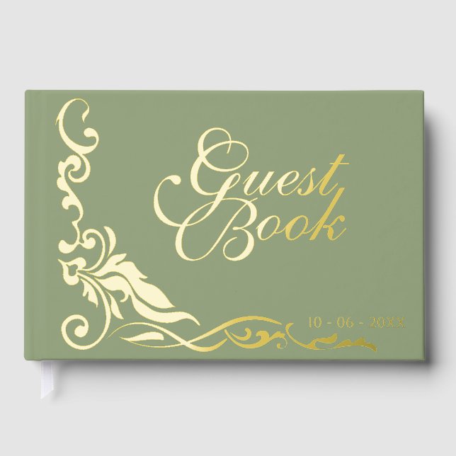 Classic Couple Initials Floral Filigrain Gold Foil Guest Book (Front)