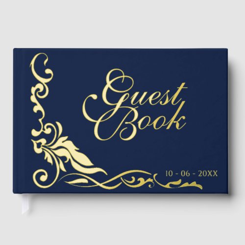 Classic Couple Initials Floral Filigrain Gold Foil Guest Book