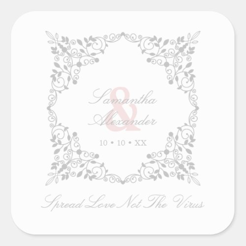 Classic Covid19 Sophisticated Wedding Flourish Gel Square Sticker