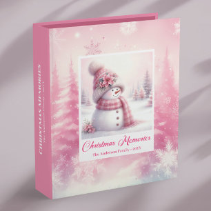 Classic Cozy Pink Forest Snowman Christmas Memory 3 Ring Binder