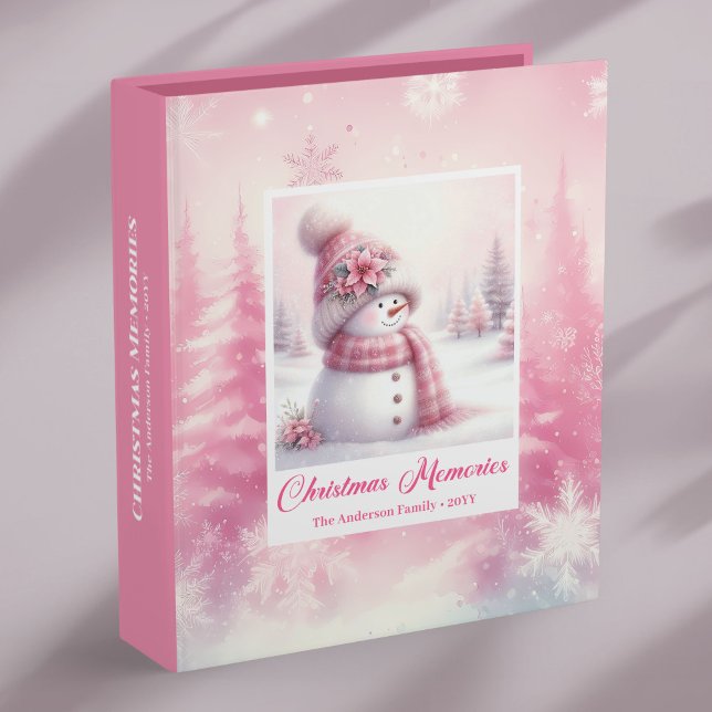 Classic Cozy Pink Forest Snowman Christmas Memory  3 Ring Binder (Classic Cozy Pink Forest Snowman Christmas Memory Album Binder

)