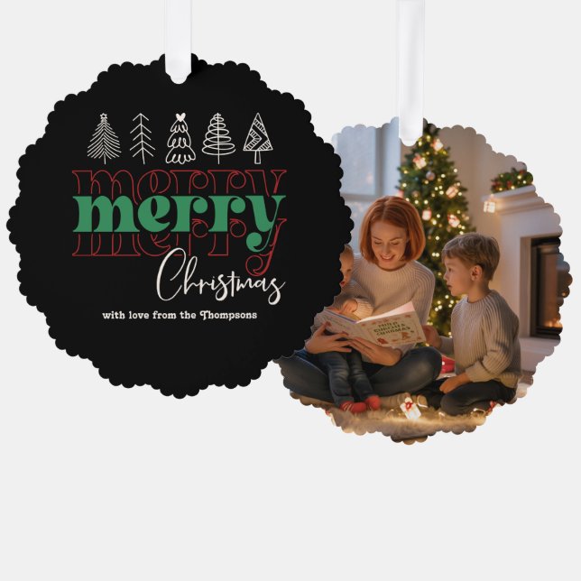 Classic Cozy Scribbles Merry Christmas Keepsake Ornament Card (Front/Back)