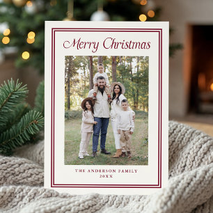 Classic Cranberry Double Border Frame 2 Photo Holiday Card