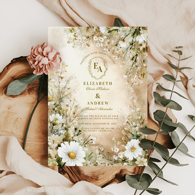 Classic Cream and Gold Botanical Wedding Invitation (Creator Uploaded)
