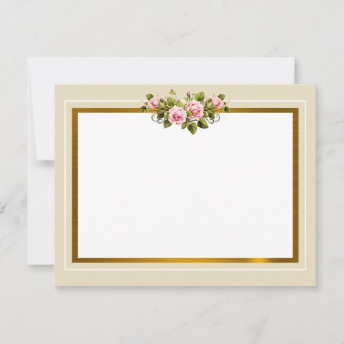 Classic Cream and Gold Frame with Pink Roses Note Card