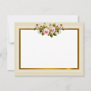 Classic Cream and Gold Frame with Pink Roses Note Card