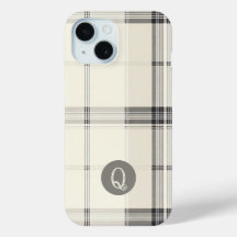 Classic Cream and Gray Plaid Monogram Phone Case