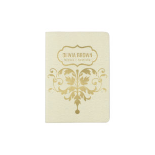 CLASSIC CREAM GOLD LEATHER MOTIF MONOGRAM PASSPORT HOLDER