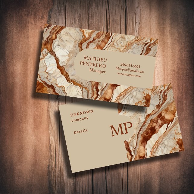 Classic Cream Marble & Copper Editable Script Business Card (Creator Uploaded)