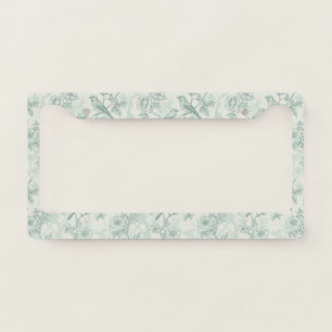 Classic Cream Mint Bird Garden Toile Pattern License Plate Frame