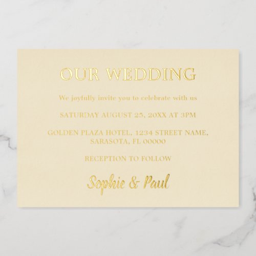 Classic Cream Wedding Gold Foil Invitation