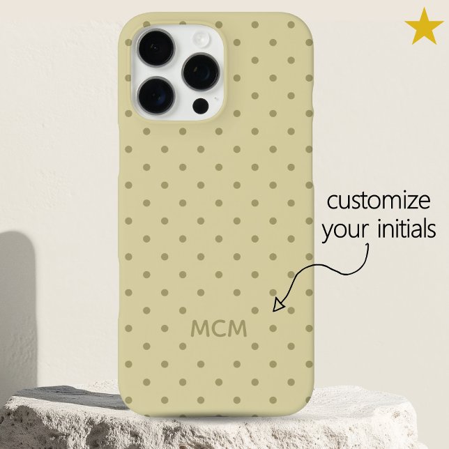 Classic Creamy Beige Custom Monogram Polka Dot  Case-Mate iPhone Case (Creator Uploaded)