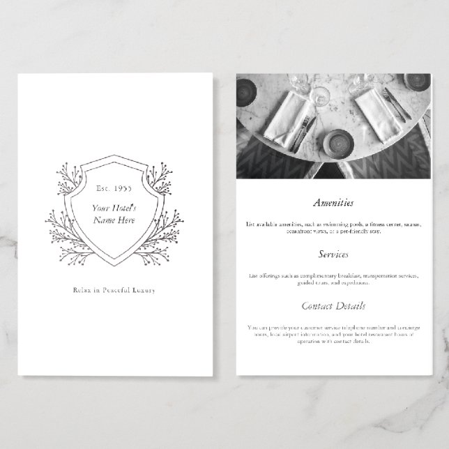 Classic Crest Black and White Custom Hotel  Brochure (Folded Front and Back)