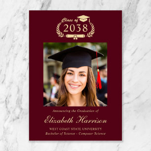 Classic Crest Burgundy Photo College Graduation Announcement