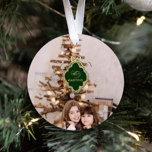 Classic Crest Christmas Holiday Photo Glass Ornament