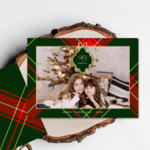 Classic Crest Christmas Red Green Plaid Photo Holiday Card