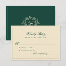 Classic crest monogram emerald green wedding
