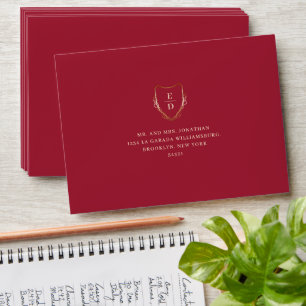 Classic Crimson Gold Monogram Classy Elegant Envelope