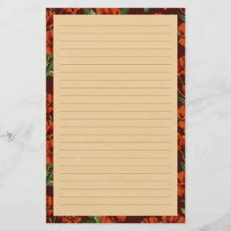 Classic Crimson Poppies Lined Stationery